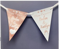 PERSONALISED ENGAGEMENT ROSE GOLD BUNTING BANNER PARTY DECORATION 