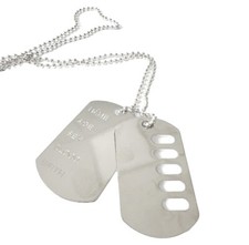 Military Dog Tags Army ID Tag Necklace Mens Boys Soldier Fancy Dress Silencers