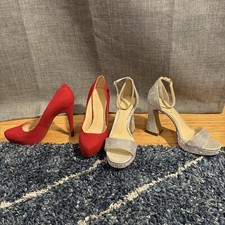 Lot of 2 Jessica Simpson Womens Sandals Heels Size 8.5M Red & Silver