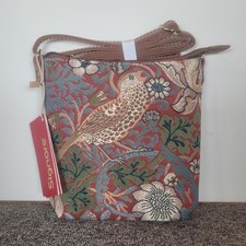 Signare Tapestry Design Sling Bag Strawberry Thief Red William Morris
