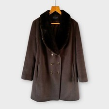 Alexon Vintage Coat Overcoat UK 16 Brown Wool Angora Faux Fur Collar GB Elegant