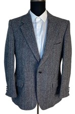 VTG Cricketeer Tweed Blazer Mens 40R Wool Gray Herringbone 2 Button Sport Coat