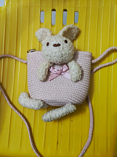 Pink crochet bunny crossbody - pink,