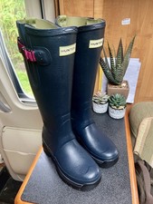 Hunter Balmoral Adjustable Neoprene Lined Size 5/38 Wellington Vibram Sole Navy