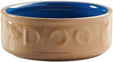 Blue Stoneware Dog Bowl. "DOG"