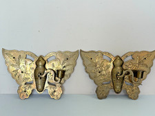 Pair Vintage Lg Brass Butterfly Wall Piano Sconces Candle Holders Swivel 10"