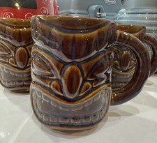 Trio of 3 Brown & Blue Tiki