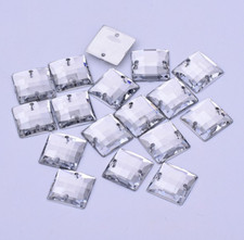 100 x clear Sew on Acrylic Square Holed Diamante Crystal Gems Rhinestone 10mm