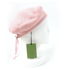 GUCCI Beret hat GG Crochet Cotton Rayon Beret Pink New w tags M 57 cms ref mp