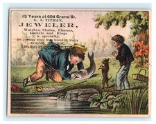 G.S. Titman Jeweler NY - Boy and Son Fishing Comical Humor 
