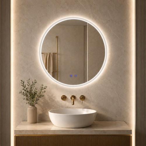 Round bathroom mirror with led - round,
