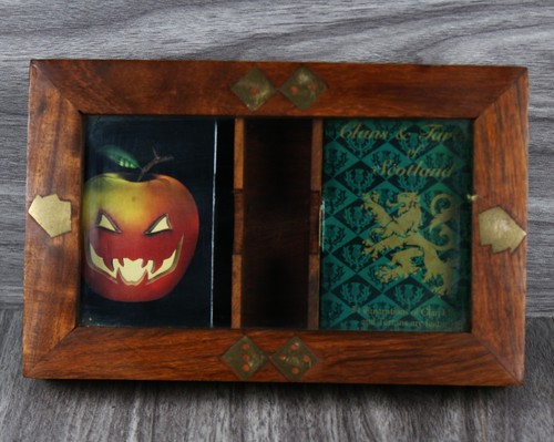 Vintage wooden card deck box - wooden,