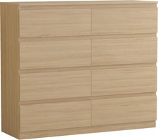 8 Drawer Chest Modern Wide Tallboy Storage Unit Pine Wood Finish