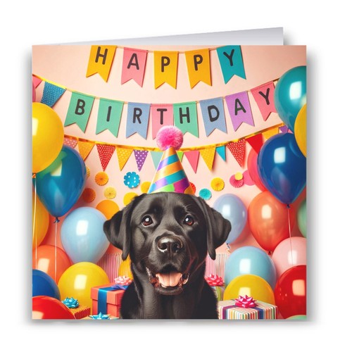 Black labrador birthday card - black,