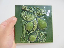 Vintage Ceramic Tile Floral Art Nouveau Flowers Old Fruit Leaf