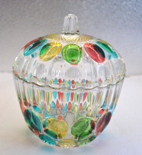 Soga Japan Crystal Lidded Candy Dish Glass Thumbprint Dots Vtg.