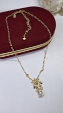 Kirks Folly gold tone Pendant Necklace cherub and stars crystal drop VGC