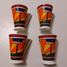Elizabethan Fine Bone China Art Deco Sunrise Tree Mugs Set of 4 Vintage Retro