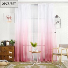 2Pcs Gradient Sheer Voile Panels Shimmer Curtain Top Pole Pocket Window Drapes