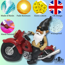 Motorbike Gnome Garden Statue 32cm Gnomes Motorcycle Biker Ornament Motor Bike