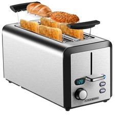 Long Slot XXL Stainless Steel 4 Slice Toaster Toast Machine Bun Attachment 