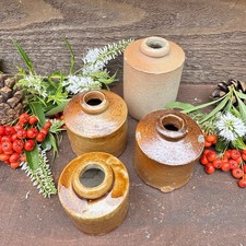 Vintage Old Stoneware Ink Bottles, Glazed Pottery Jars Farmhouse Cottage x4