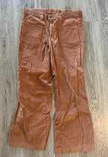 1970/80's Vintage Brown Corduroy Flare Pants, 35W Hippie Front Pockets Disco