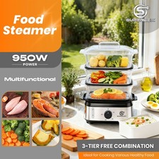 SUPERLEX 3-Tier Food Steamer 9L Electric Veg Steamer Healthy Steam Multi-cooker
