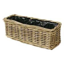 Grey & Buff Rattan Planter Outdoor Garden Wicker Plant Pot Lined Patio Decor