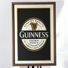 Guinness Label Style Wooden Framed Large Mirror | Pub Mirror 44cm X 64cm