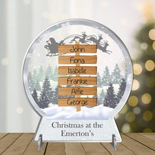 Clear Acrylic Personalised Family Gift Christmas Snow Globe Plaque on Stands