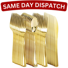 Gold Plastic Cutlery Set - 150 Party Pack (50 Spoons, 50 Forks, 50 Knives)