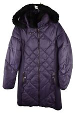 Per Una Womans Purple Padded Quilted Long Parka Jacket Hood Size 10