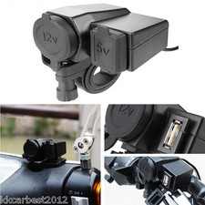 Motorcycle Handlebar Waterproof Phone Cigarette Lighter USB Power Socket Charger