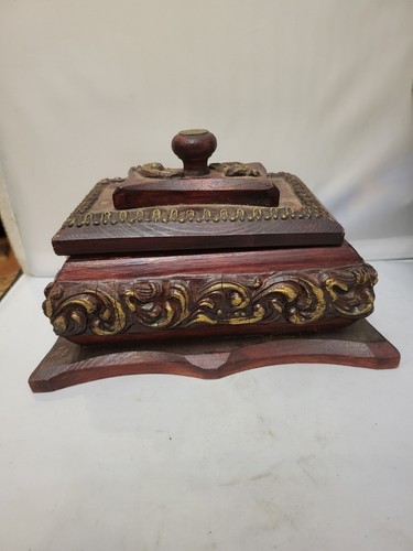 Antique hand carved wooden box - antique,