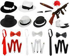 MENS 1920'S GANGSTER FANCY DRESS COSTUME HAT BRACES TRILBY SET ACCESSORIES LOT