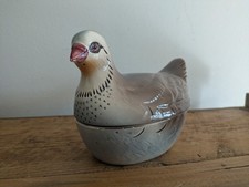 RARE VINTAGE FAIENCE PATE DISH WITH LID - PIGEON / DOVE - MICHEL CAUGANT BIRD 