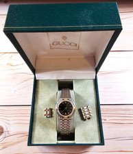 Vintage Gucci 9000L Ladies Diamond Bezel Silver Gold Two Tone Date - 25.5mm