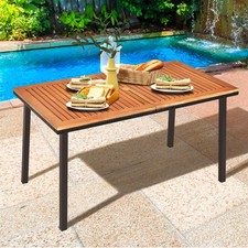 Rectangle Patio Outdoor Dining Table Acacia Wood Tabletop w/ 2" Umbrella Hole