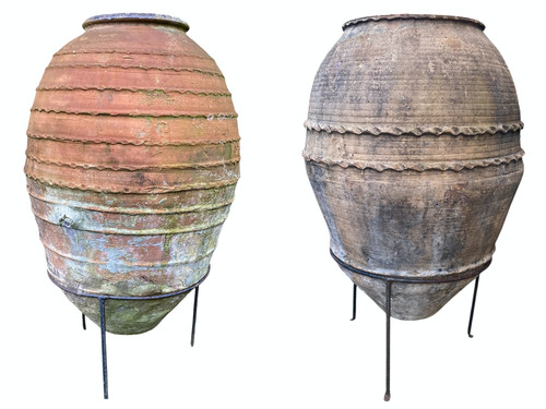 Antique olive oil jars pot - olive,