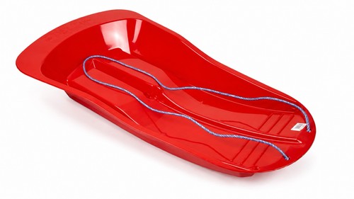 Red plastic snow sledge - snow,