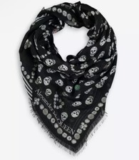 ALEXANDER MCQUEEN Black & White Skull Patterned Scarf - 120cm X 140cm