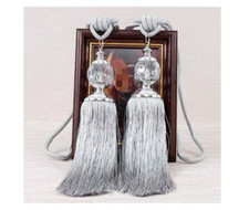 2Pcs Curtain Holdbacks Golden Crystal Tie Backs Tassel Luxury Tiebacks Beaded