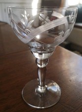 Antique Art Deco Cocktail Glass 1930s Geometric Design Delicate Etched Pattern 