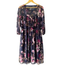 Candalite Dress Women L Blue Floral Semi Sheer Midi Wedding Guest Cottagecore