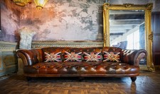 HUGE TETRAD OSKAR CHESTERFIELD PATCHWORK ANTIQUE LEATHER 4/5 SEATER CLUB SOFA