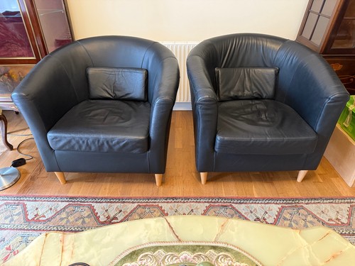 Real leather black tub - , chair