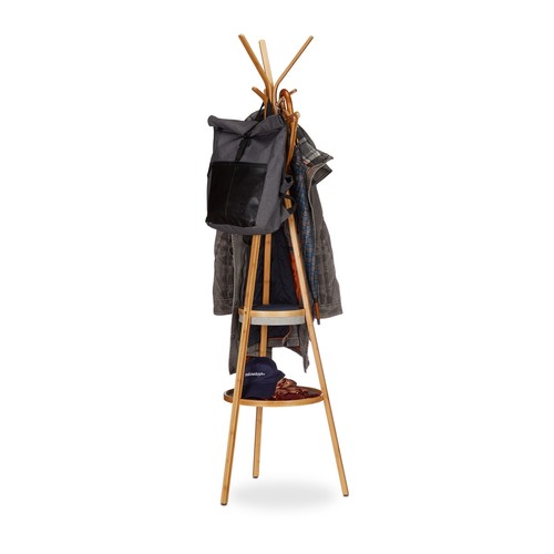 Coat rack with trays bamboo - rack,