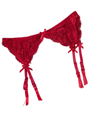 Red black lace suspender - red,