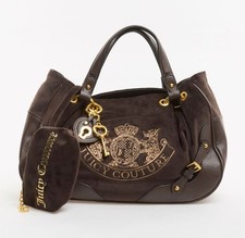 Juicy Couture Scottie Twig Dog Velvet Velour Shoulder Bag Brown Nuova 